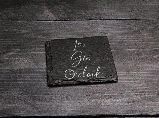 Square Welsh Slate Coaster - 'Gin O'Clock'